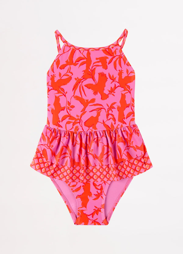 Birds Of A Feather Girls Peplum One Piece - Birds Feath
