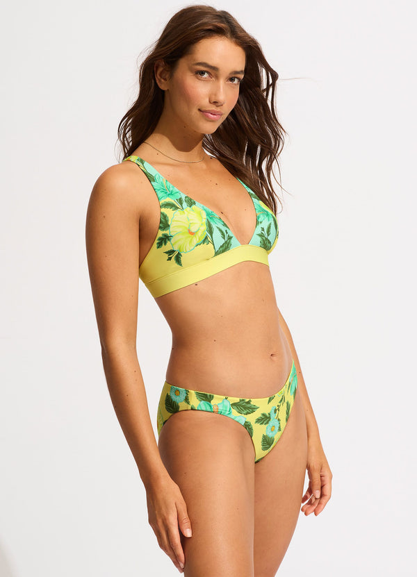 Garden Party Longline Triangle Bikini Top - Lime Light