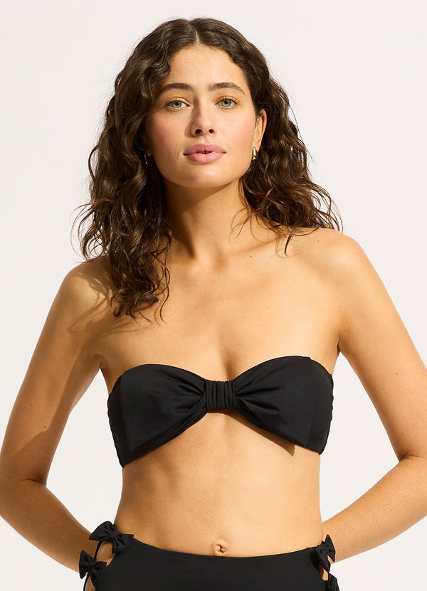 Beau Bow Front Bandeau Bikini Top - Black