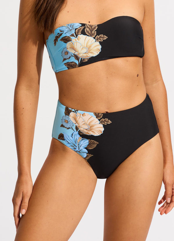 Garden Party High Waisted Bikini Bottom - Black