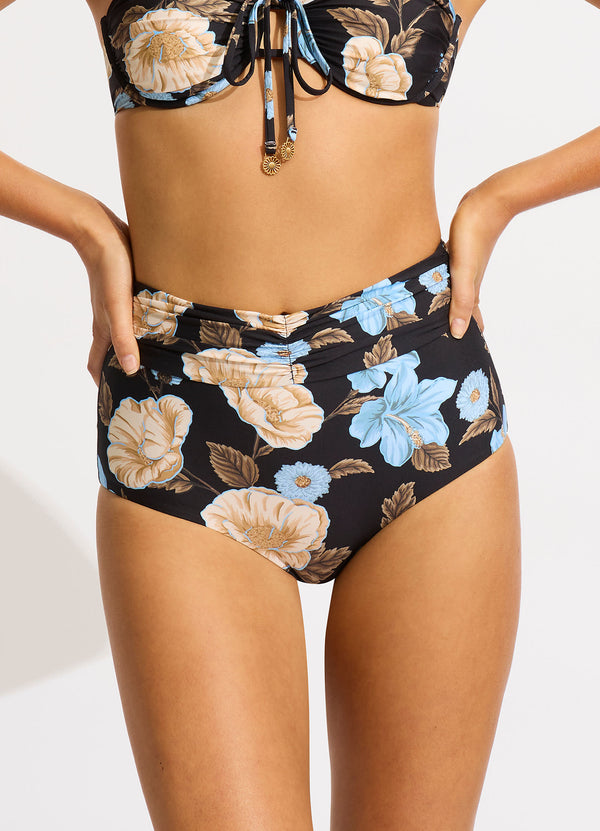 Garden Party High Waisted Bikini Bottom - Black