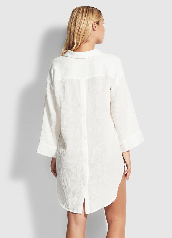 Wild Tropics Oversized Beach Cover Up - White