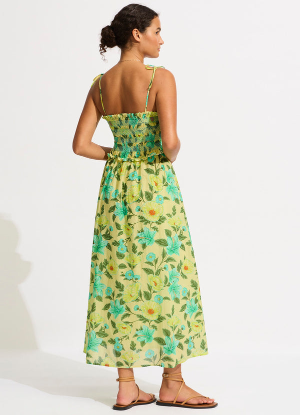 Garden Party Smocking Midi Dress - Lime Light