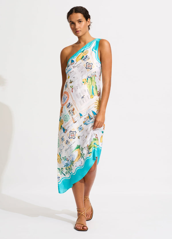 Wish You Were Here One Shoulder Midi Dress - Atoll Blue