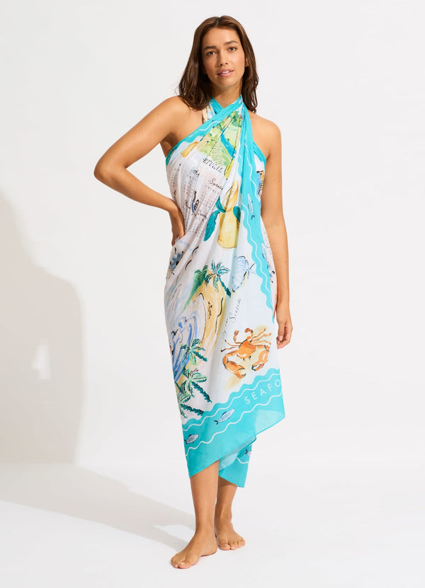 Wish You Were Here Sarong - Atoll Blue