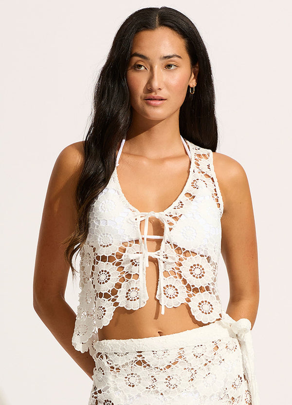 Secret Garden Tie Front Top - White