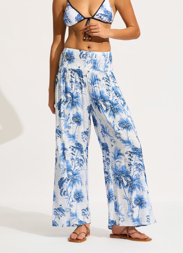 Marbella Shirred Waist Wrap Pant - White