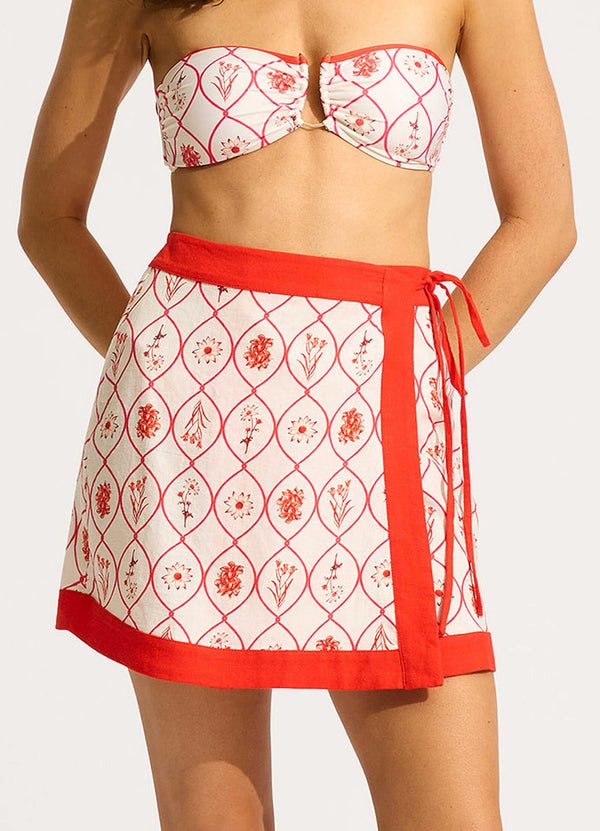 Marbella Mini Wrap Skirt - Flame