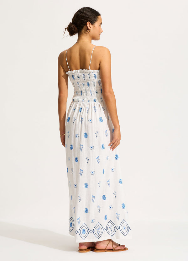 Marbella Shirred Maxi Dress - White