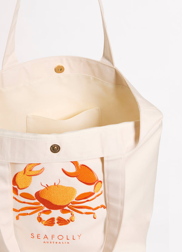 Wish You Were Here Embroidered Tote Bag - Crab Orange