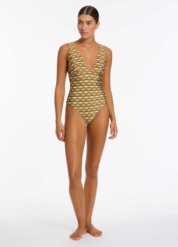 Sorella Geo Plunge One Piece - Moss