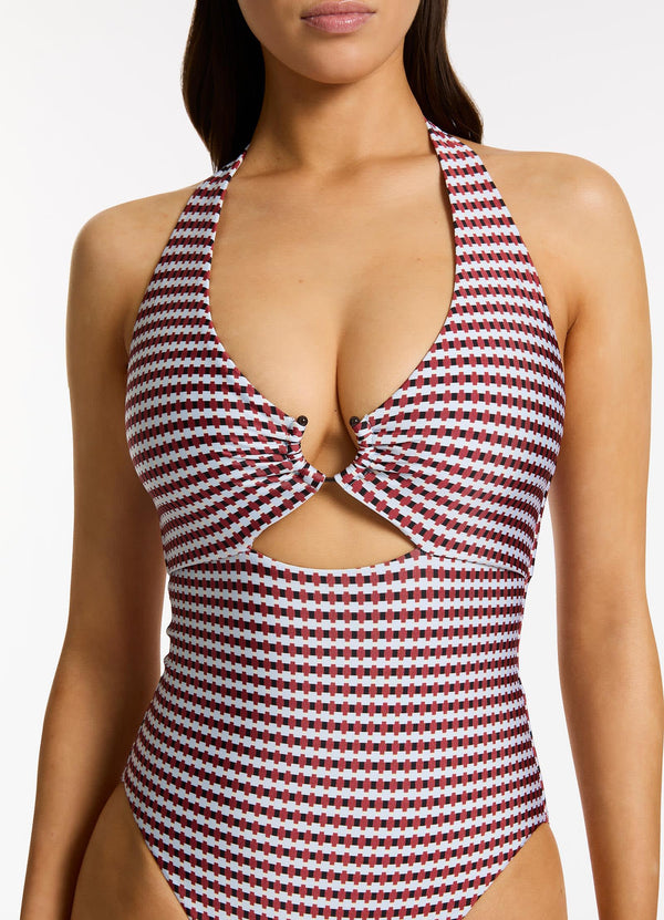 Zarla Geo Halter Tie One Piece - Ruby
