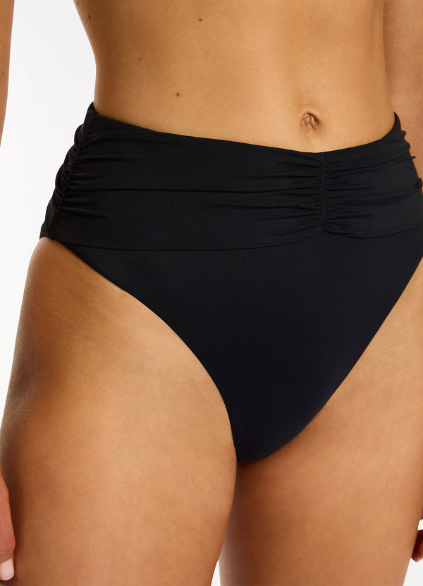 Jetset Lure High Leg High Waist Bikini Bottom - Black