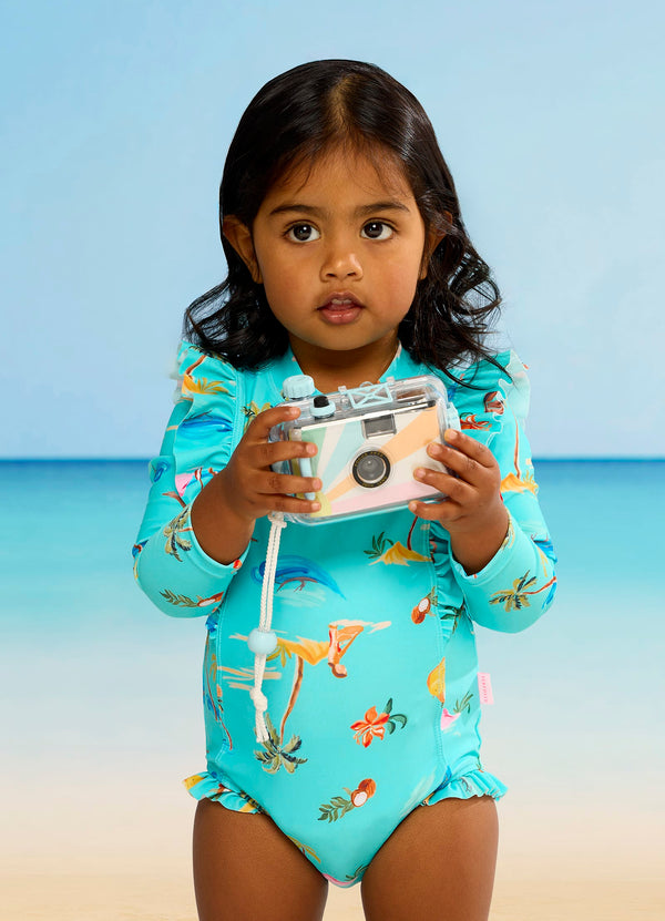 Isla Palm Frill Sunsuit - Isla Palm Blue