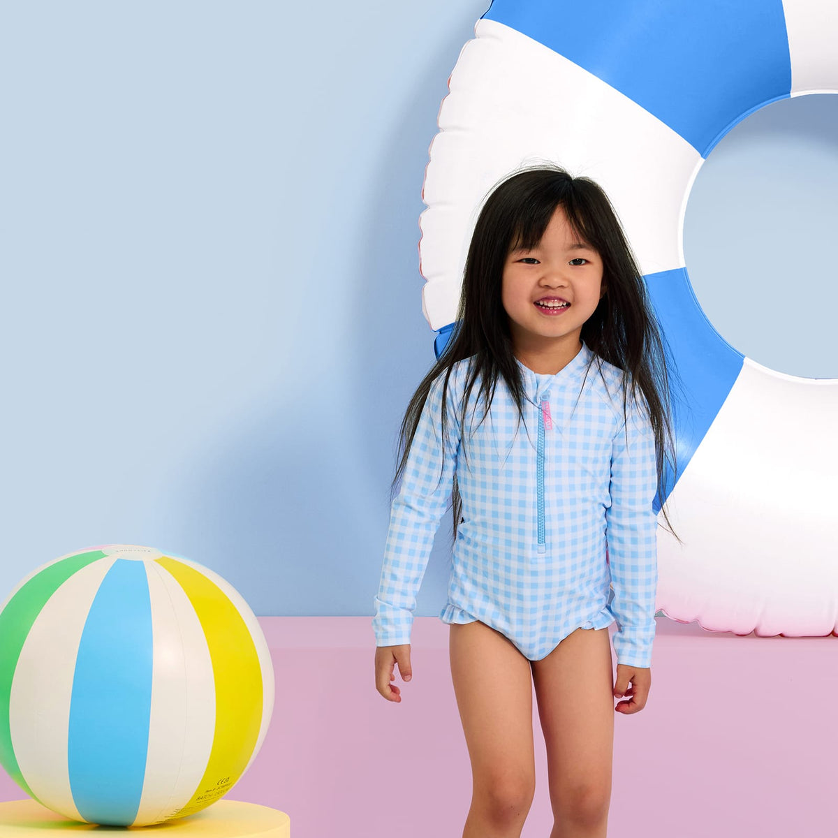 Girls Blue Gingham Sunsuit main image 1