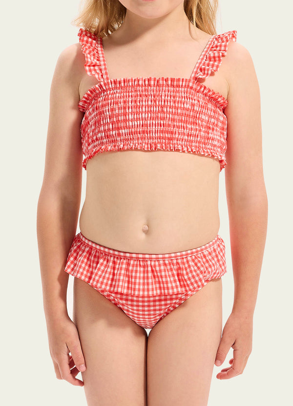 Gingham Shirred Bikini Set