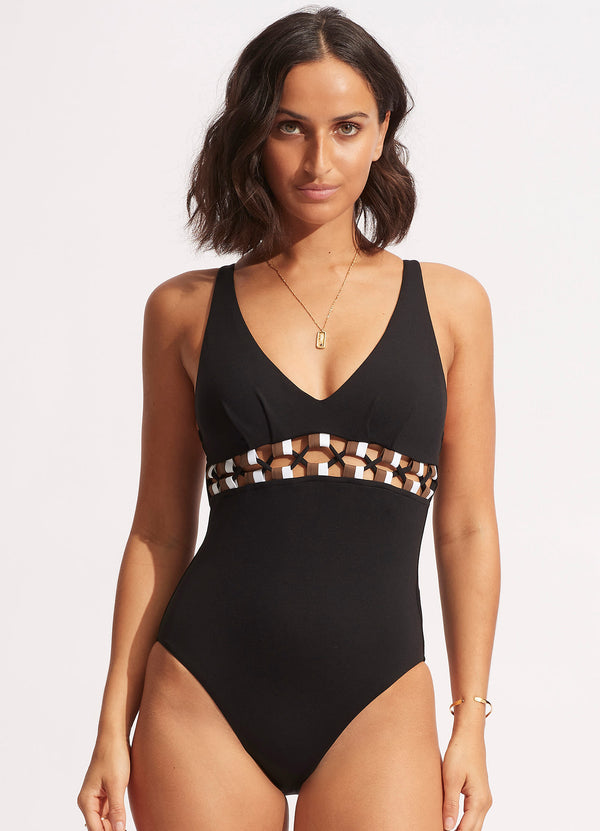 Sun Stripe One Piece - Black