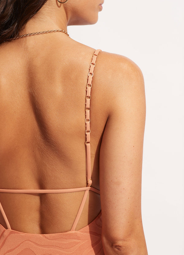 Second Wave V Neck One Piece - Copper Tan