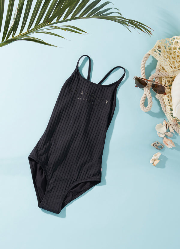 Girls Summer Essential Crossover Strap One Piece - Black