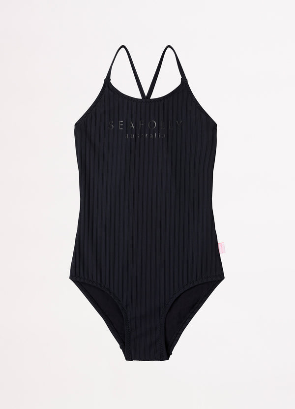 Girls Summer Essential Crossover Strap One Piece - Black