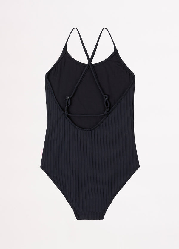 Girls Summer Essential Crossover Strap One Piece - Black