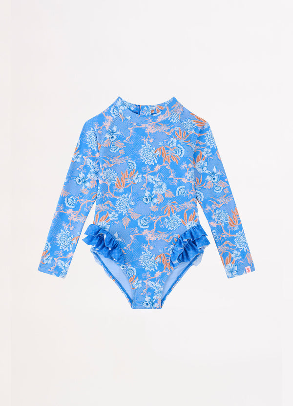 Blue Fuji Girls Frill Hip Paddlesuit - Blue