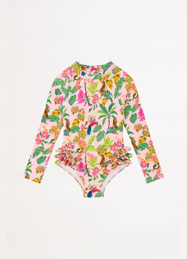Tropical Dreams Girls Frill Hip Paddlesuit - Trop Pink