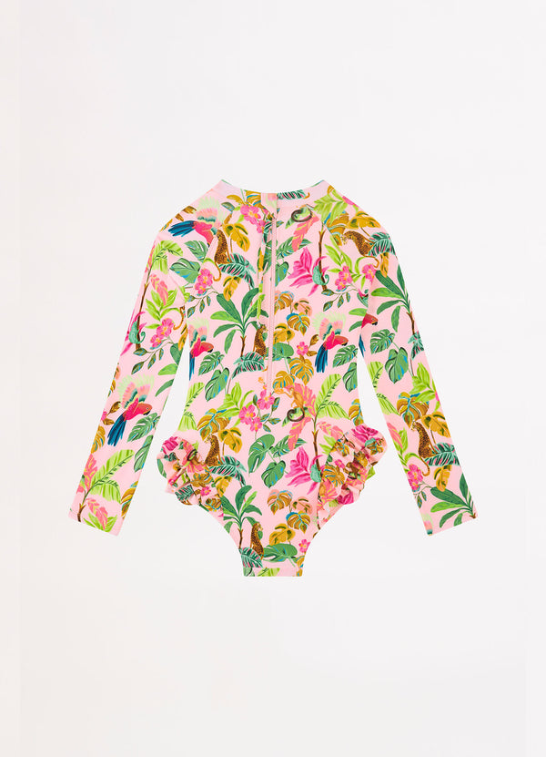 Tropical Dreams Girls Frill Hip Paddlesuit - Trop Pink