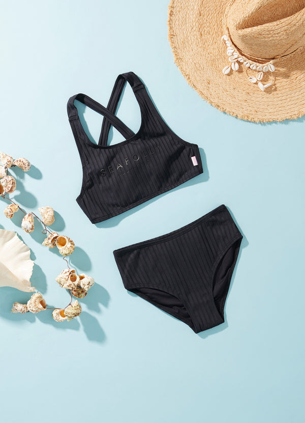 Girls Summer Essential Tie Back Bikini - Black