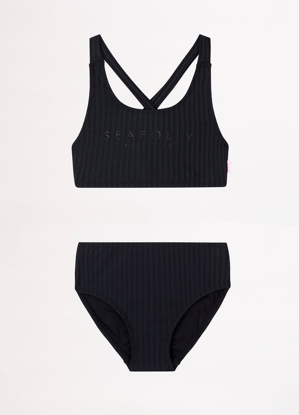 Girls Summer Essential Tie Back Bikini - Black