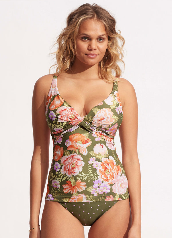 Paradise Garden DD Wrap Front Singlet - Avocado