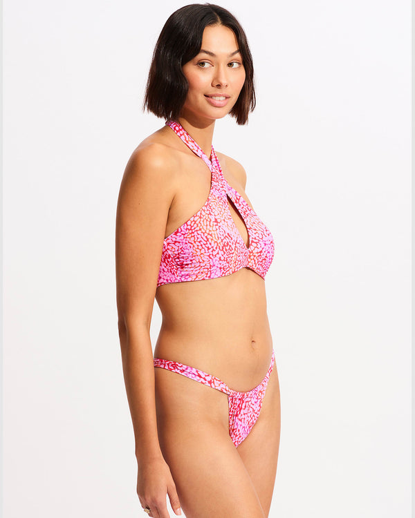 Sea Skin Cross Front Bra Bikini Top - Fuchsia Rose