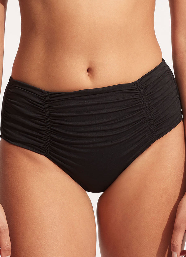 Seafolly Collective Gathered Front Retro Bikini Bottom - Black