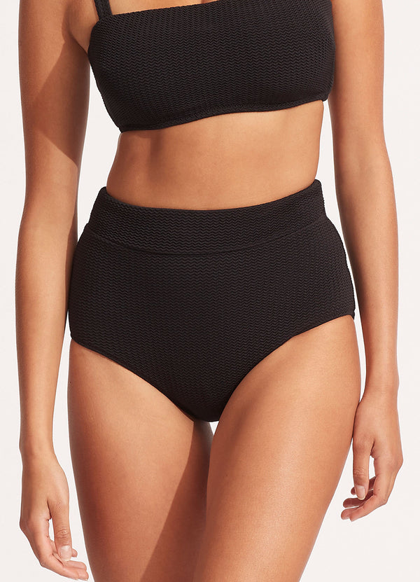 Sea Dive High Waisted Bikini Bottom - Black