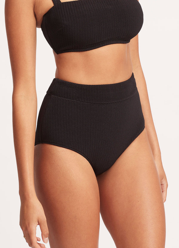 Sea Dive High Waisted Bikini Bottom - Black