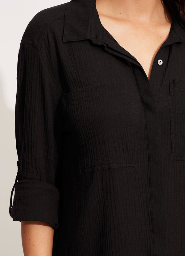 Crinkle Twill Beach Shirt - Black