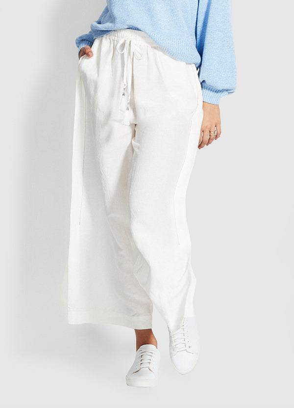 Linen Blend Beach Pant - White