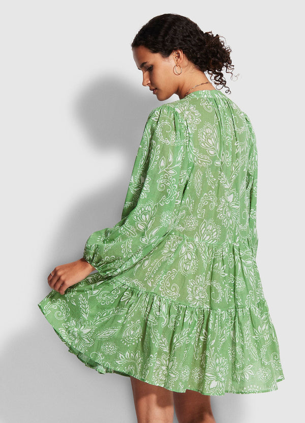Folklore Tier Dress - Green Tea