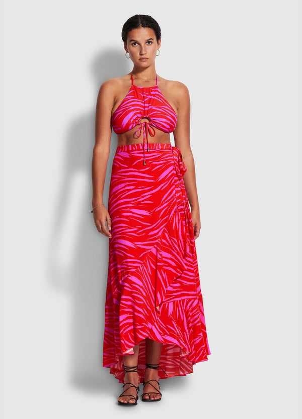 Skin Deep Wrap Skirt - Mandarin Red