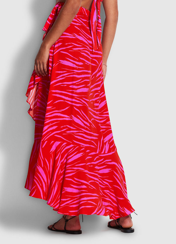 Skin Deep Wrap Skirt - Mandarin Red
