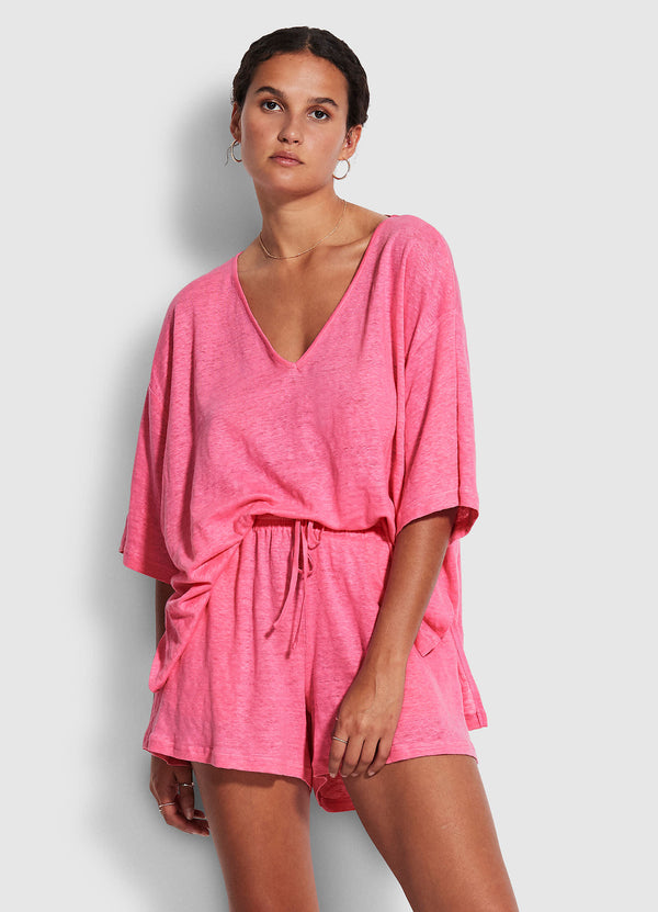 Linen Jersey Beach Short - Pink