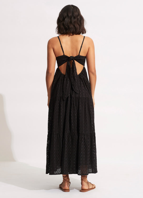 Broderie Anglaise Tiered Maxi Dress - Black