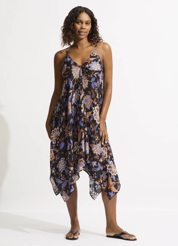 Silk Road Scarf Dress - Black