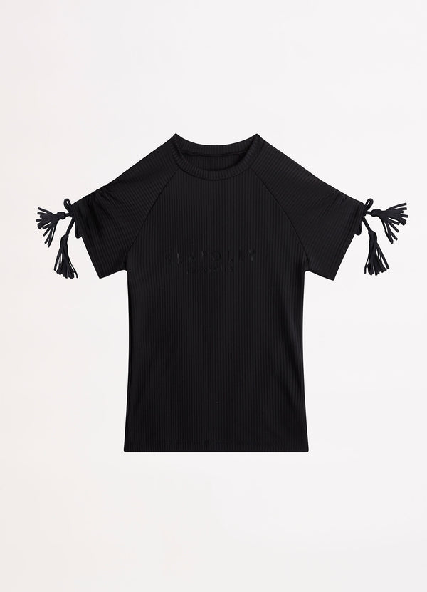 Girls Ruched Sleeve Rash Vest - Black