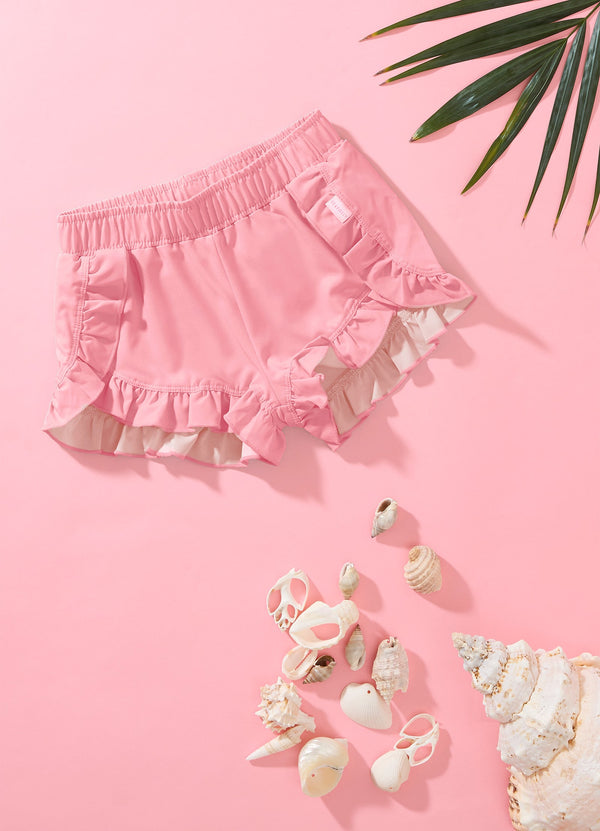 Summer Essentials Girls Ruffled Boardshorts - Rose