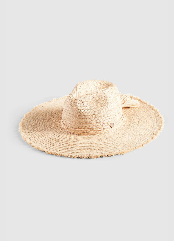 Raffia Fringe Tie Hat - Natural