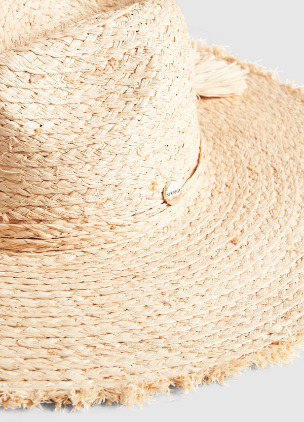 Raffia Fringe Tie Hat - Natural