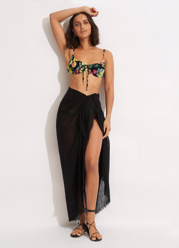 Textured Cotton Beach Wrap - Black