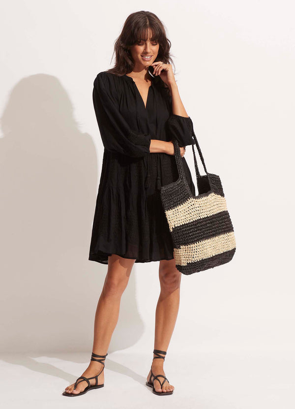 Splice Woven Tote - Black/Natural