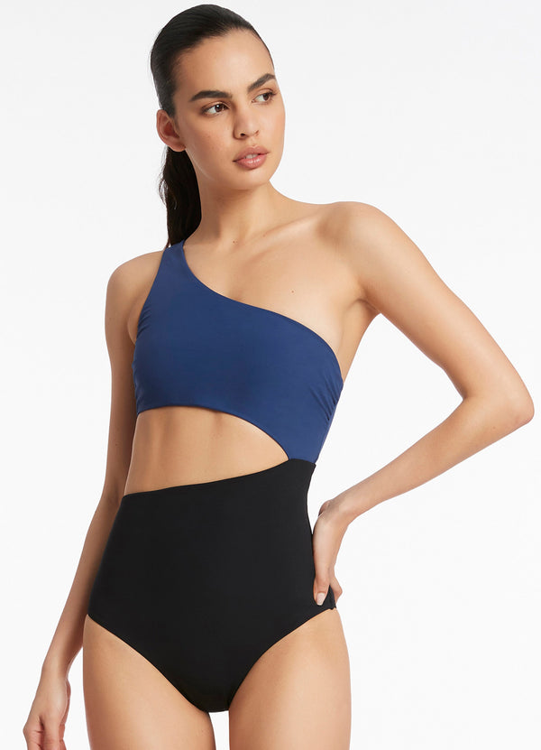 Versa One Shoulder One Piece - Pacific Blue